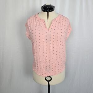 Style & Co Cap Sleeve Blouse Women's SP Pink Blue Notched V-Neck NWT